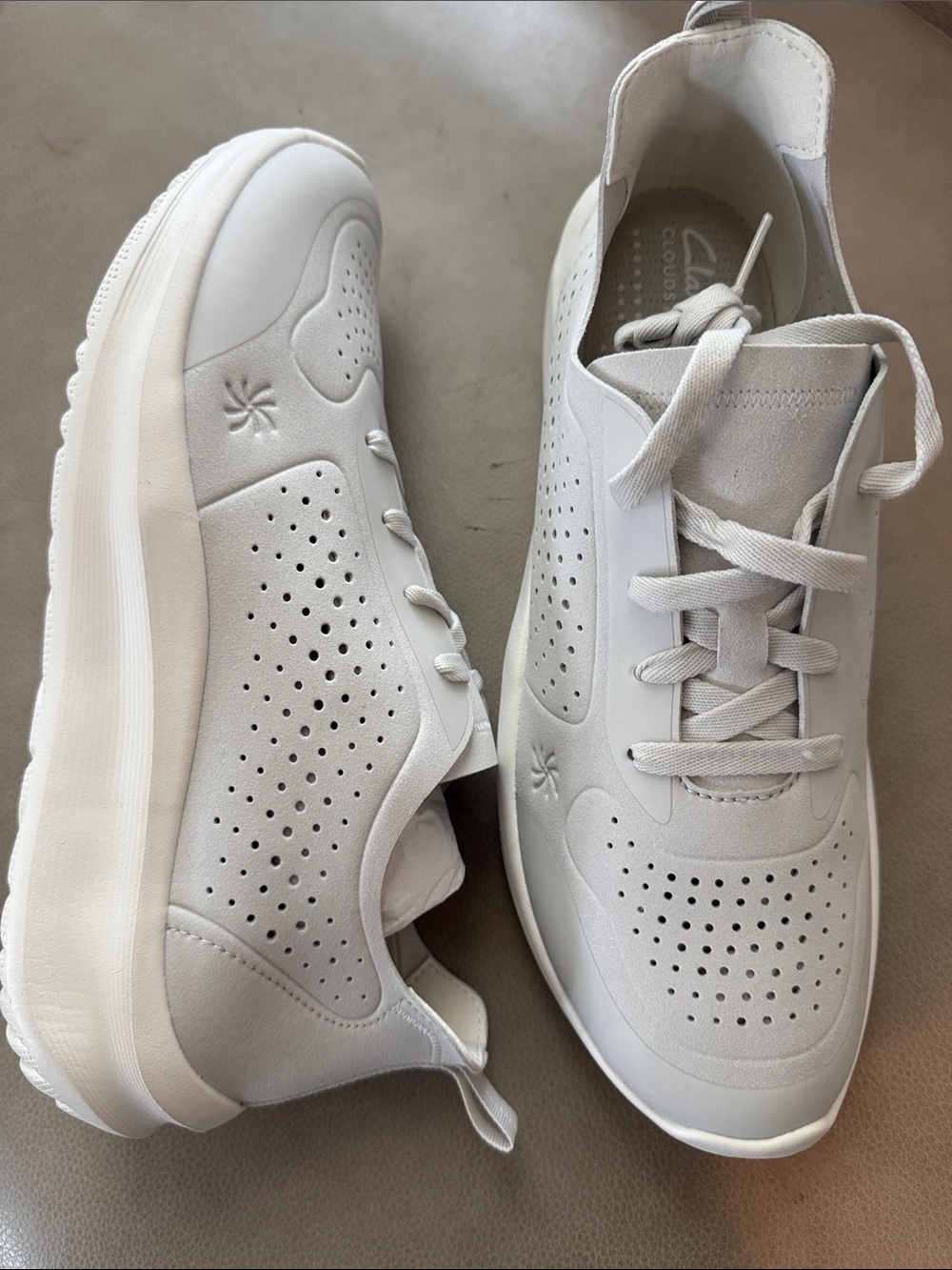 Clarks White Perforated Lace-Up Sneakers